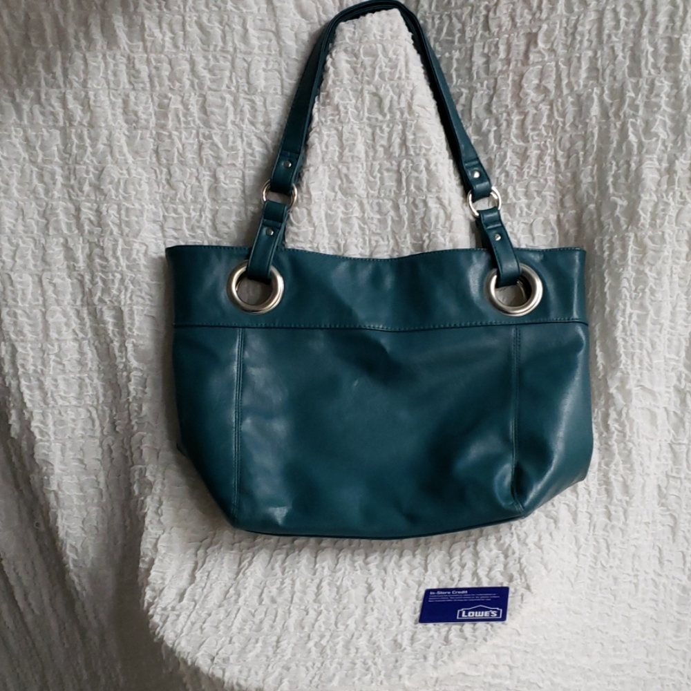 Large Tote with Silver Hardware Teal